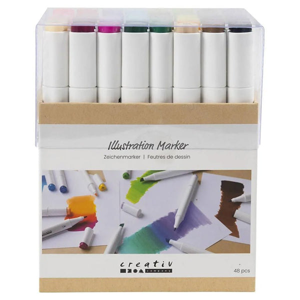 Illustration Marker, 48 stk Standardfarver, Streg 1+8 mm