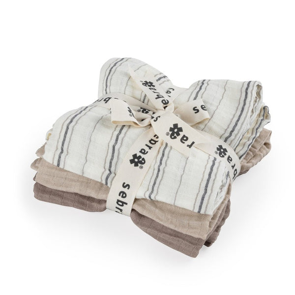Sebra Stofbleer 3 stk, cream stripe beige
