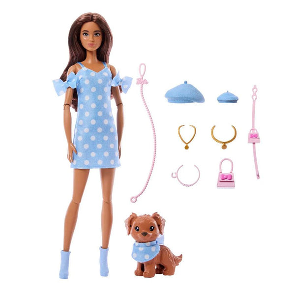 Barbie Twinning, polkaprikker og hund med matchende tøj