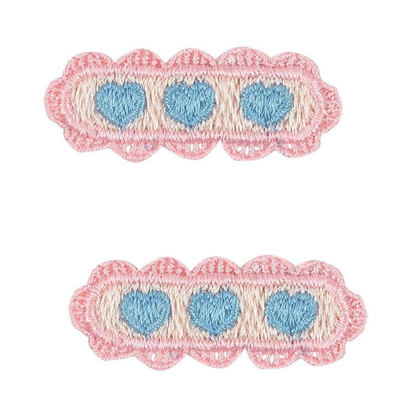 Konges Sløjd 2 - pak hårclips med hjerte broderi, buttercream