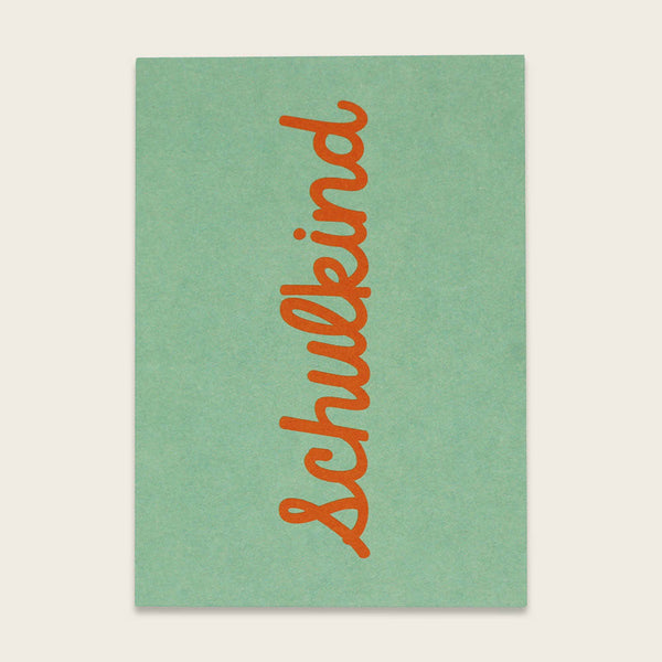 Postkarte Schulkind, grün/orange
