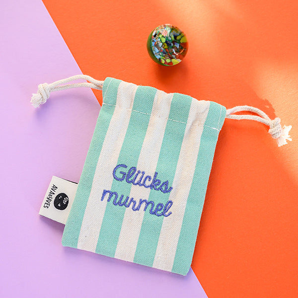 Glücksmurmel Aus Muranoglas, Mint mit Konfetti-Steinchen
