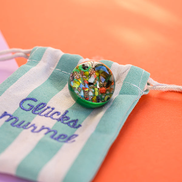 Glücksmurmel Aus Muranoglas, Mint mit Konfetti-Steinchen
