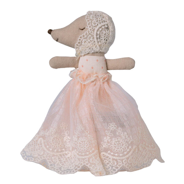 Babymaus in Rosa Taufkleid