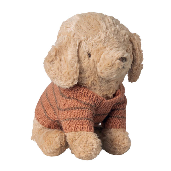 Korallfarbener Strickpullover für Maileg Hundewelpe