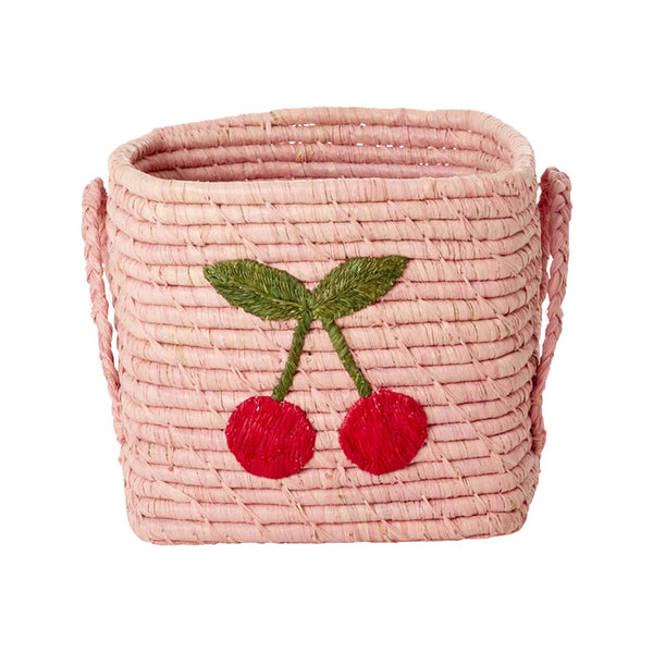 Kleiner quadratischer Raffiakorb im Big Cherry Design in pink