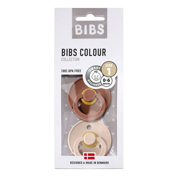BIBS 2er-Pack runde Schnuller, Größe 1 - Woodchuck/Blush