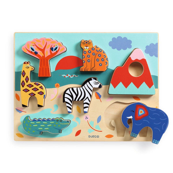 Relief-Holzpuzzle mit Savannen-Erzählung