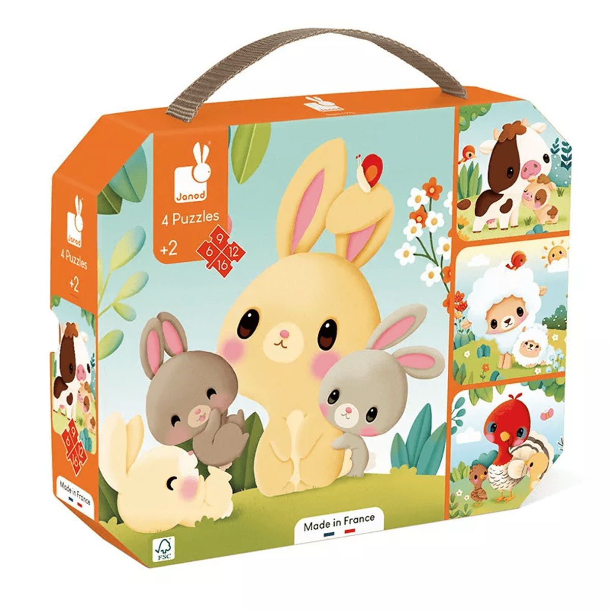 Janod Puslespil 6 - 9 - 12 - 16, Bondegårdsdyr