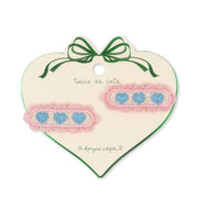 Konges Sløjd 2 - pak hårclips med hjerte broderi, buttercream