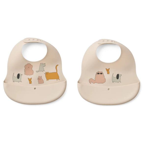 Liewood Ember 2--Pack Lätzchen mit Print, cats and dogs / sandy