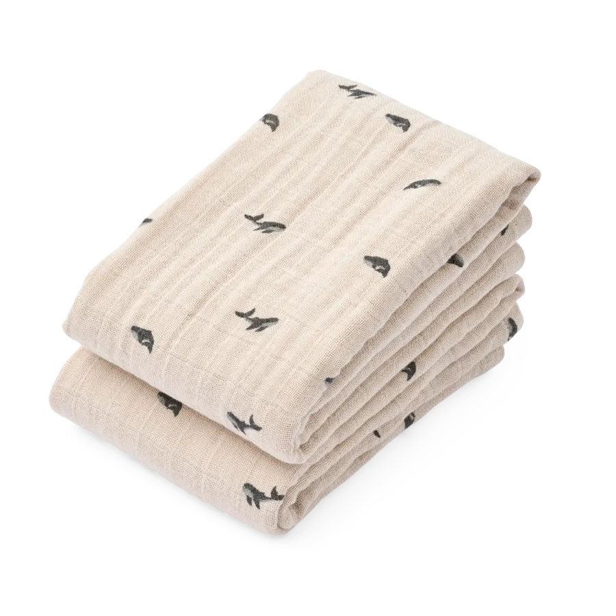 Liewood Lewis Muslin Stofble 2 - pak, Mini Whale/Sandy