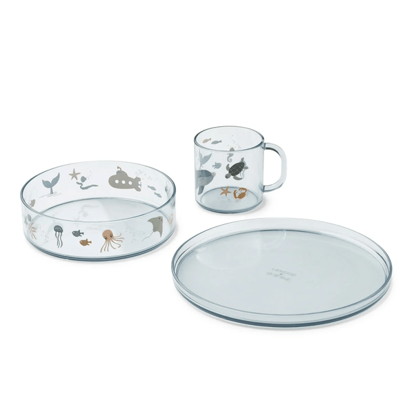 Liewood Siva bedrucktes Tritan-Essgeschirr, Meeresbewohner/Sandfarben