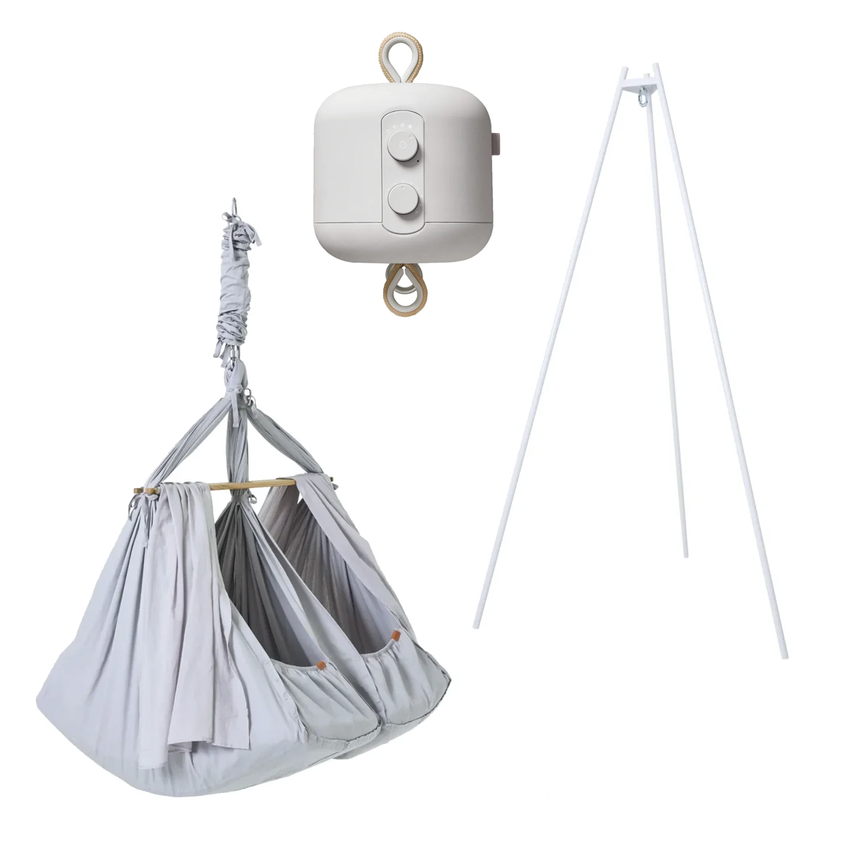 01_Membantu Tvillingeslyngevugge Premium med vuggemotor & Premium stativ, Grå.png