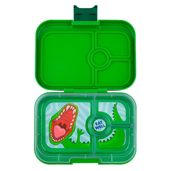 Yumbox Panino Brotdose mit 4 Fächern, Jurassic Green/Dinosaur Tray