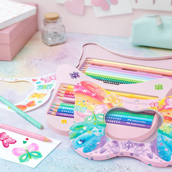 Faber - Castell Sparkle farveblyanter i sommerfugl - æske, 20 stk