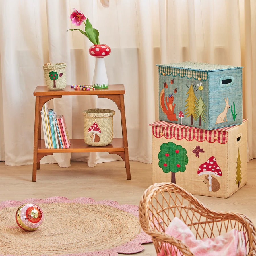 Rice ekstra stor sammenklappelig opbevaringskurv, happy forest