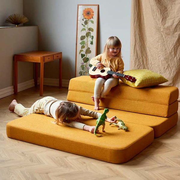 by KlipKlap 3 Fold sofa mustard med mustard knap