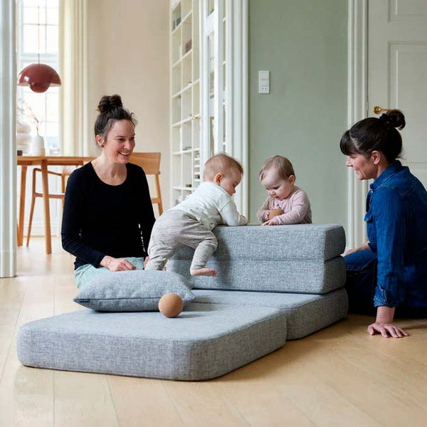 by KlipKlap 3 Fold sofa single, multi grå med grå knap