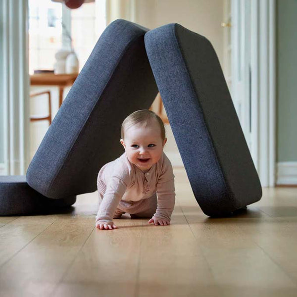 by KlipKlap 3 Fold sofa single soft, blågrå med grå knap