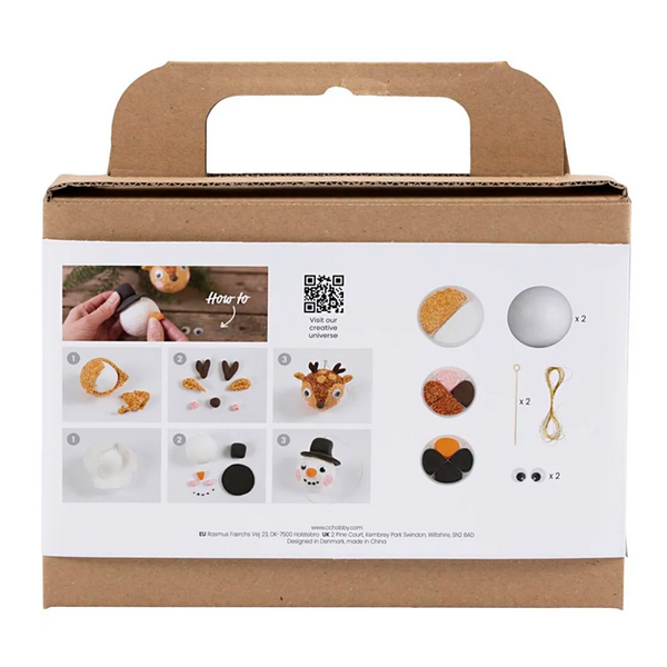 Creativ Company Mini DIY Kit, Weihnachtskugeln - Rentier und Schneemann