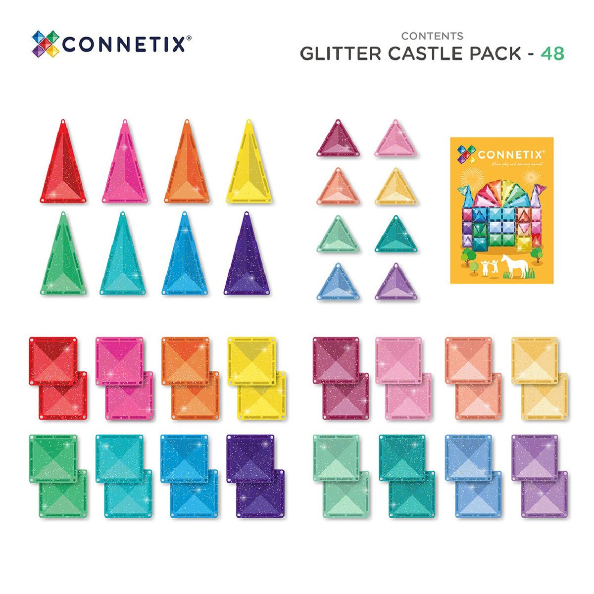 Connetix Eventyrslot Glitter, Magnetsæt 48 Dele - Glitter