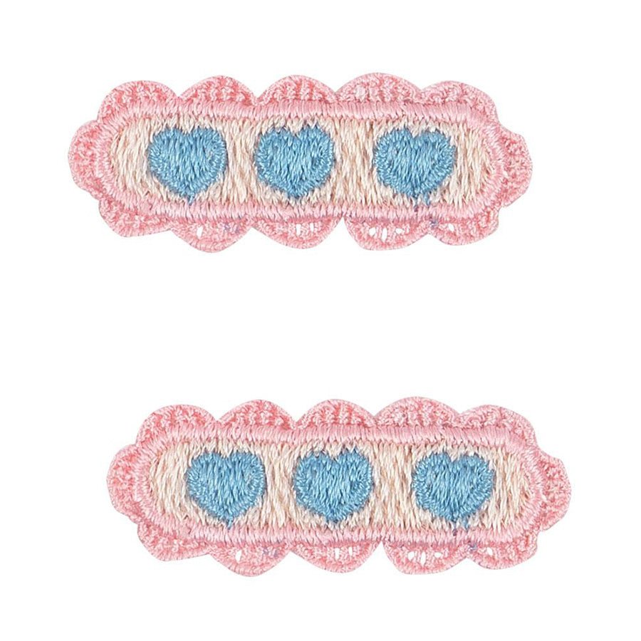 Konges Sløjd 2 - pak hårclips med hjerte broderi, buttercream