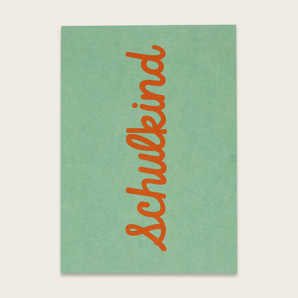 Postkarte Schulkind, grün/orange
