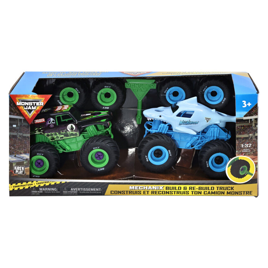 2-er-Pack Mechanix Baue deinen eigenen Monstertruck mit Megalodon & Grave Digger