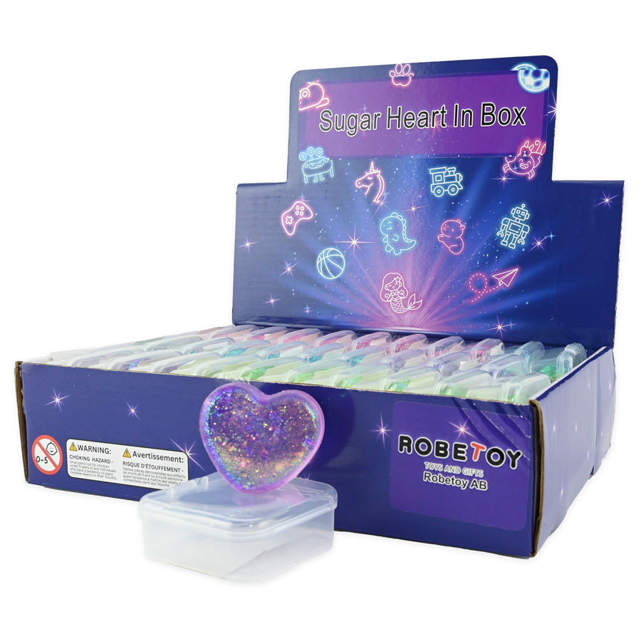 Squeeze-Zuckerherzen in Box in verschiedenen Farben