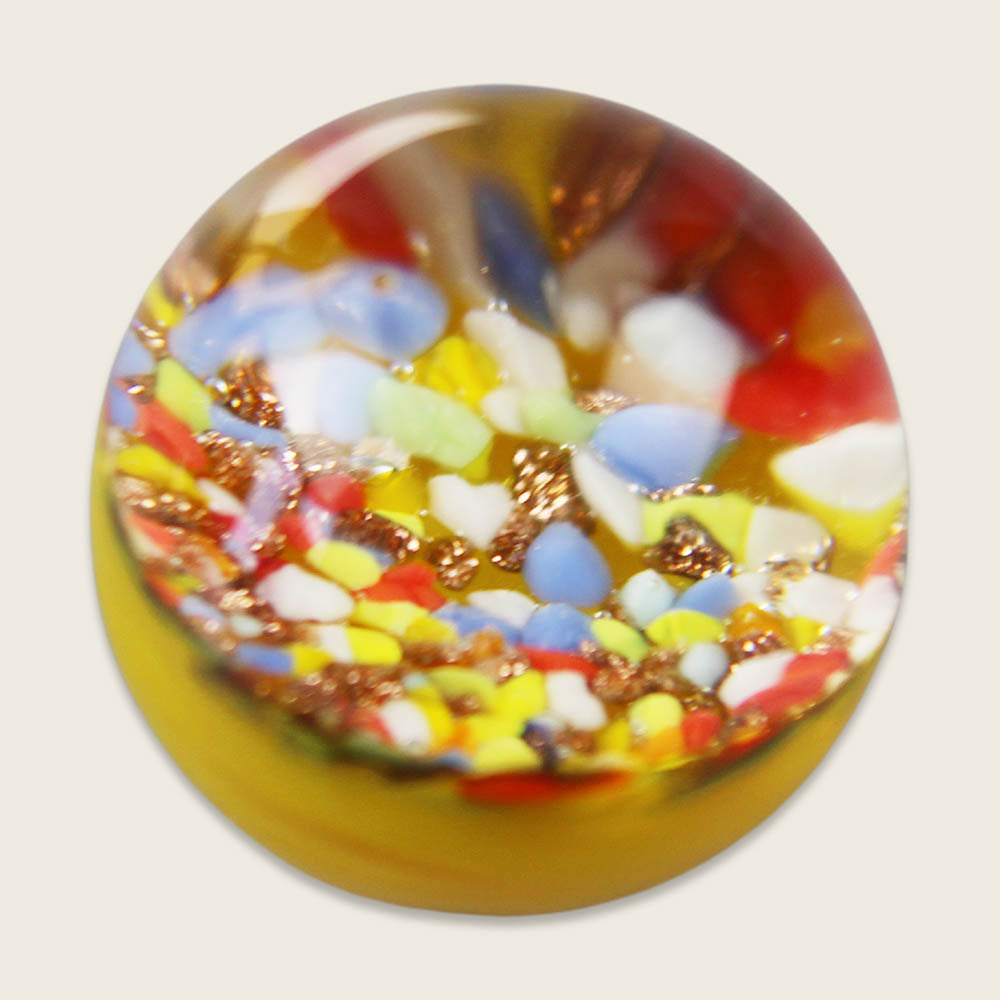 Mutmacher-Murmel aus Muranoglas, Gelb mit Konfetti-Steinchen