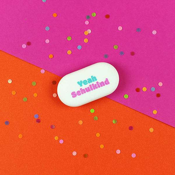 Radiergummi Oval "Yeah Schulkind", Pink/Blau