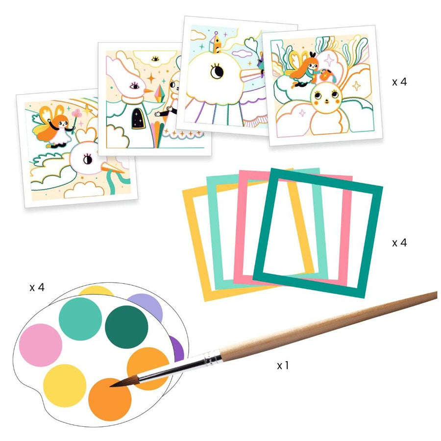 Aquarellset mit Karten und Rahmen – Magischer Garten
