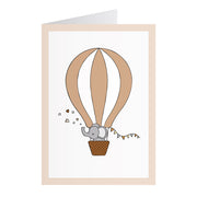 Karte mit einem Elefanten im Luftballon beige (A6)