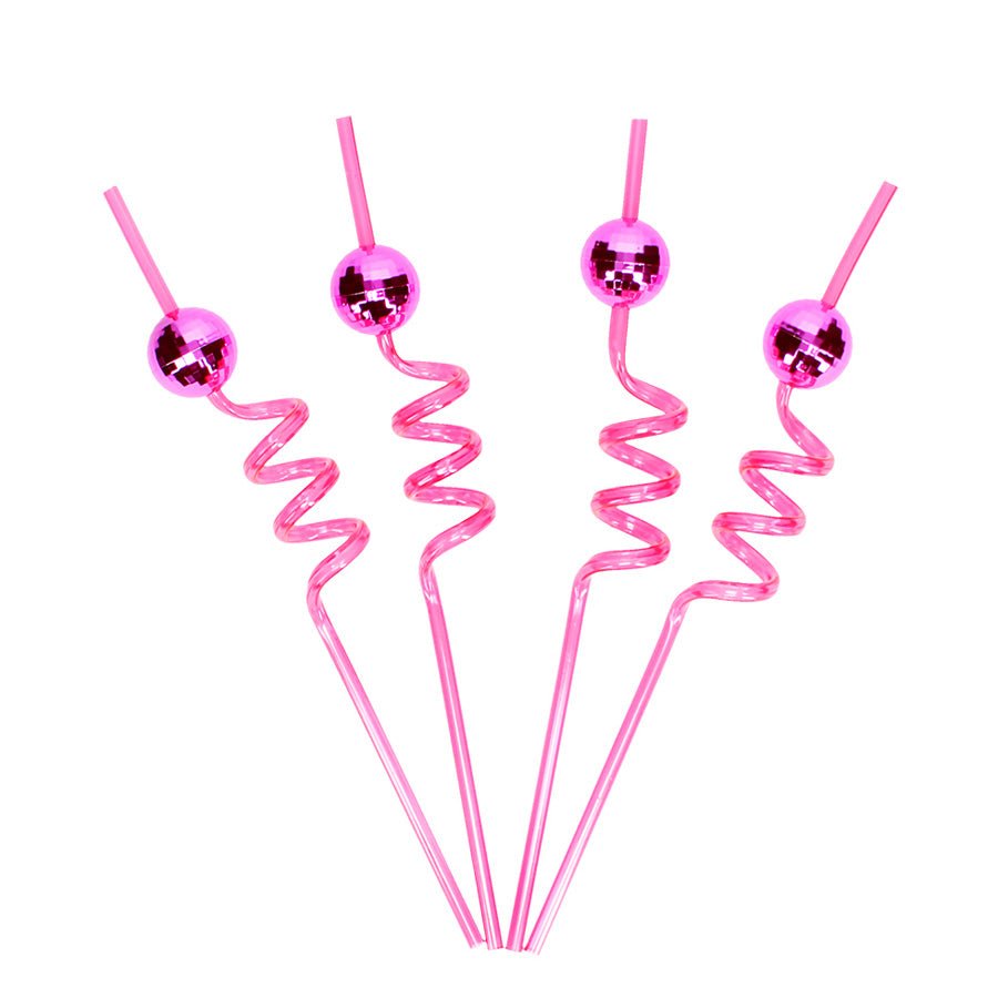 Disco Kugle Party Sugerør, 4 Stk - Pink
