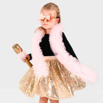 Disco-Set Gold mit Tutu-Strumpfrack und Zubehör