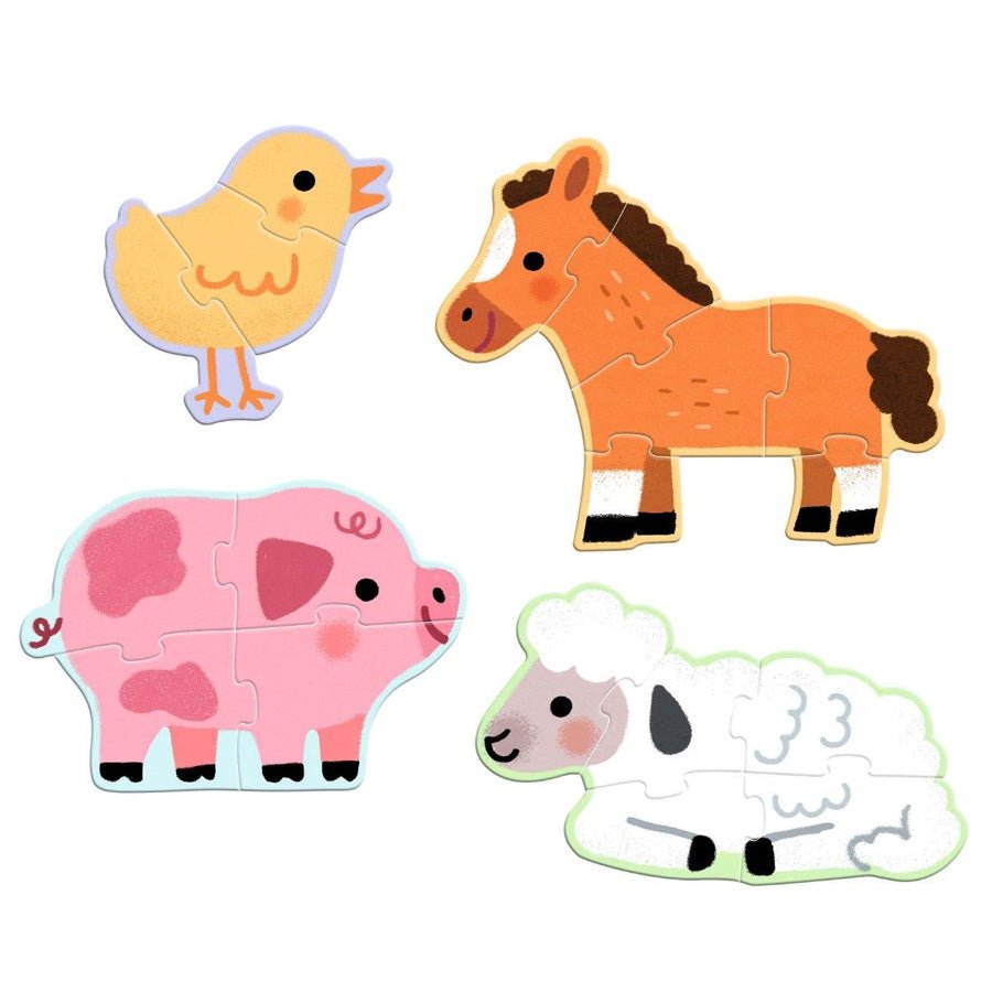 Djeco 4 - i - 1 Puslespil, 3 - 4 - 5 Og 6 Brikker