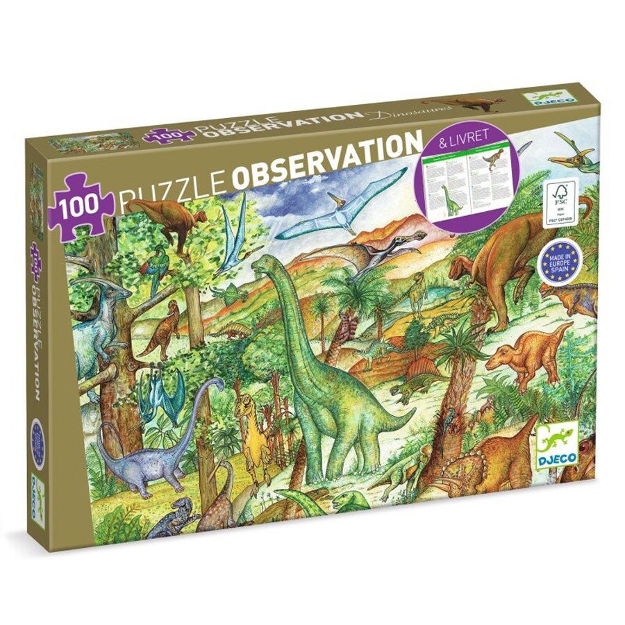 Observationspuslespil med Dinosaurer (100 brikker)