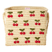 Quadratischer Raffia-Korb im Small Cherries Allover-Design in Natur