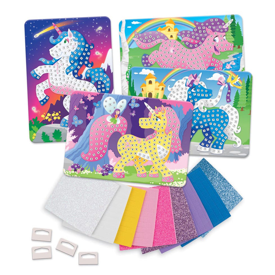 Glitzernde Einhörner mit Klebemosaiken