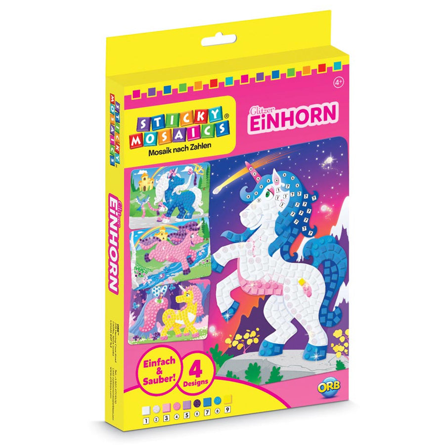 Glitzernde Einhörner mit Klebemosaiken
