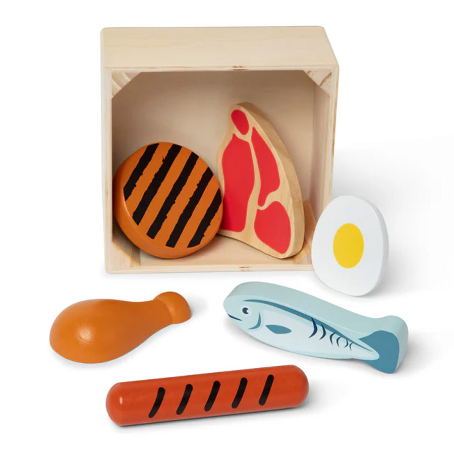Fleisch- und Fisch-Spielessen aus Holz