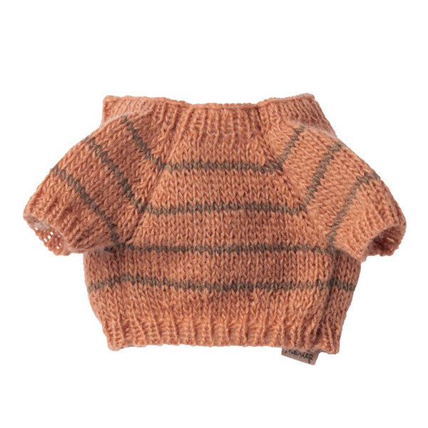 Korallfarbener Strickpullover für Maileg Hundewelpe