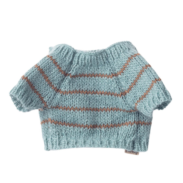 Hellblauer Strickpullover für Maileg Hundewelpe