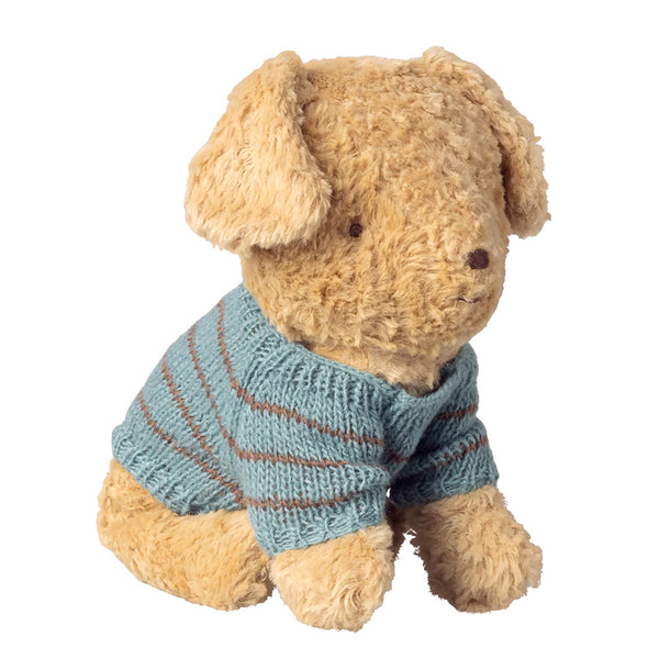 Hellblauer Strickpullover für Maileg Hundewelpe