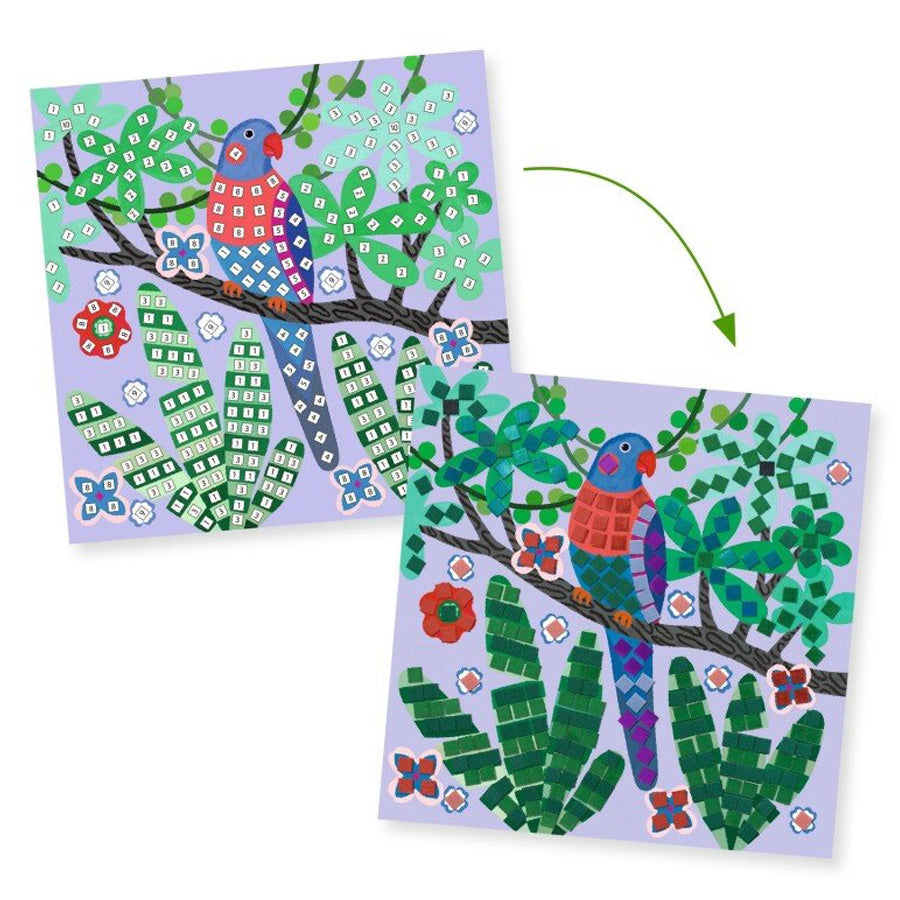 Mosaik mit Vögeln im Dschungel