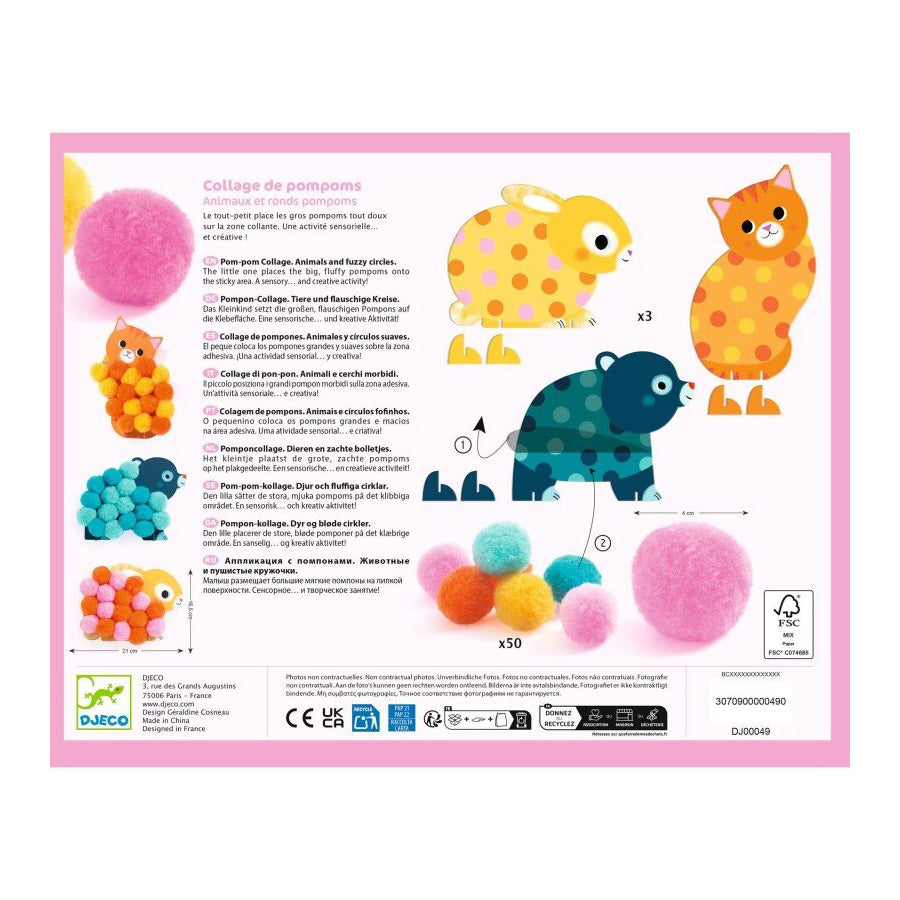 Pompons Collage mit Tieren und Kreisen