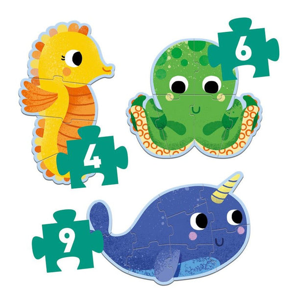 Primo-Puzzle mit Meeresbewohnern (4+6+9 Teile)