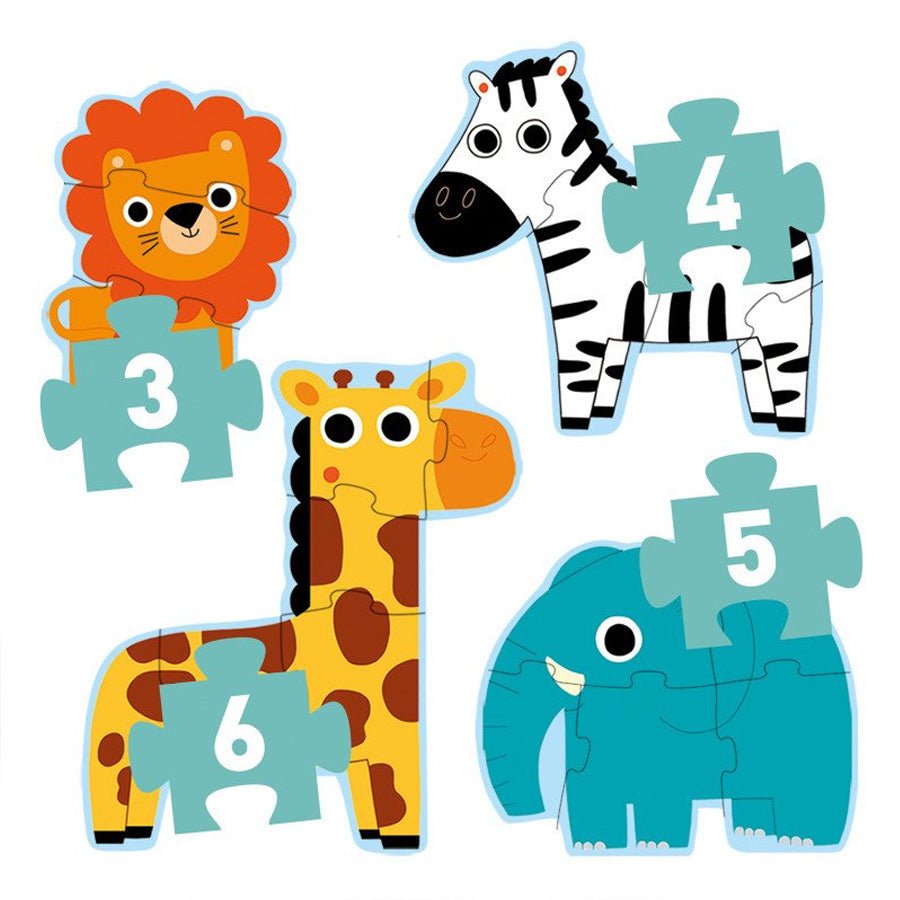 Primo Puslespil med Junglens Dyr (3+4+5+6 brikker)