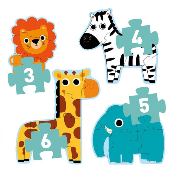 Primo-Puzzle mit Dschungeltieren (3+4+5+6 Teile)